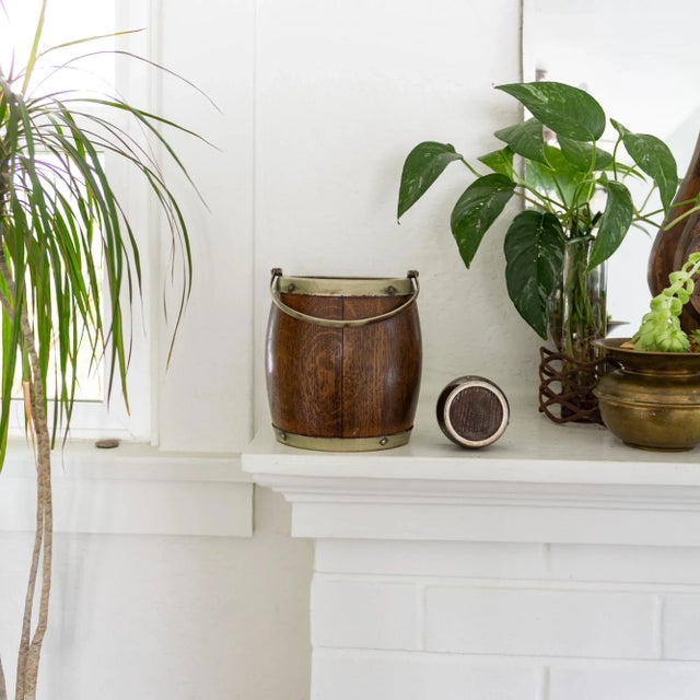 Antique English Oak Porcelain Lined Silver Shield Biscuit or Tobacco Barrel For Sale - Image 10 of 11