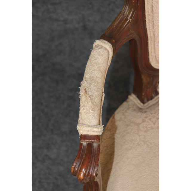 1940's Pair French Louis XV Style Carved Armchairs For Sale - Image 12 of 13