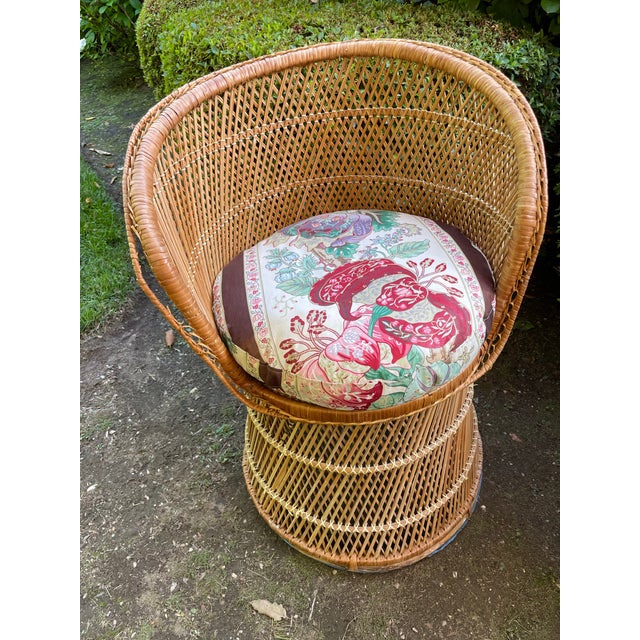 Wood Pair of Barrel Back Rattan Woven Chairs For Sale - Image 7 of 7