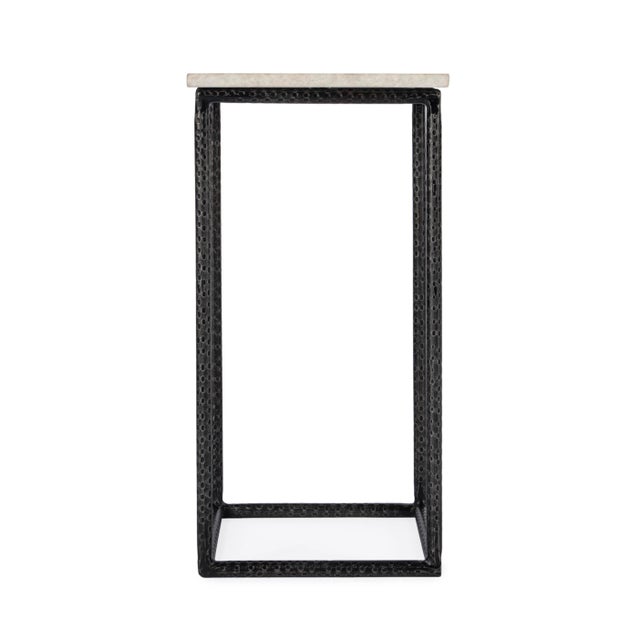 Spritely Home Accent Furniture Mabel Marble & Hammered Iron Accent Table, White & Black For Sale - Image 4 of 7