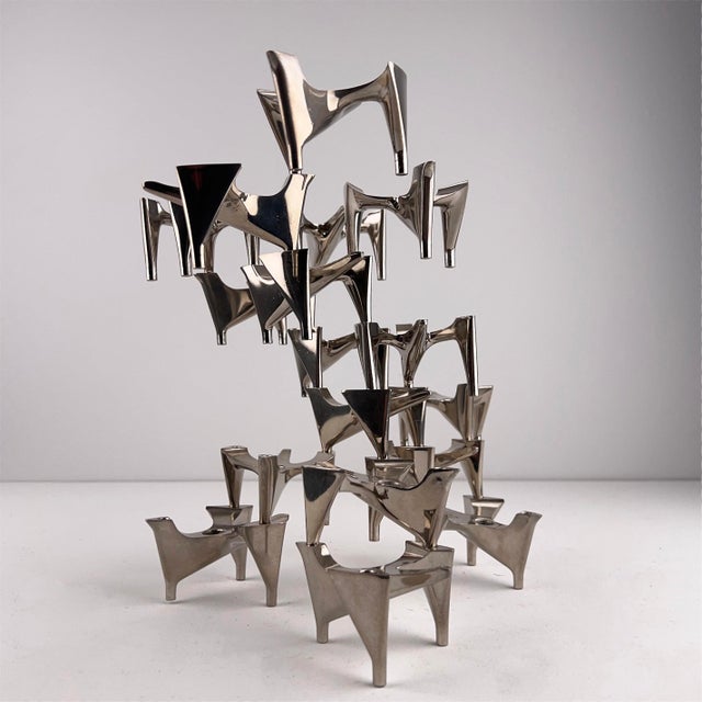 Vintage Brutalist Candlestick Elements by Hammonia Motard, Germany, 1960s, Set of 17 For Sale - Image 4 of 8