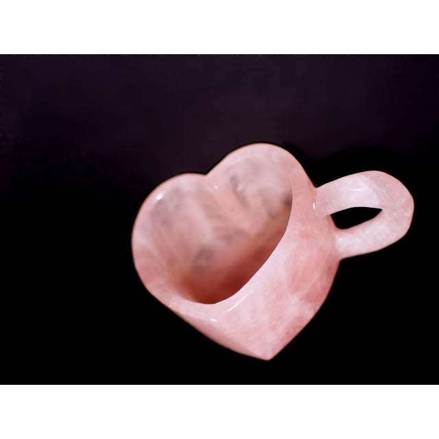 Valentine's Natural Rose Quartz Pink Heart Shaped Cups Pair For Sale - Image 9 of 13