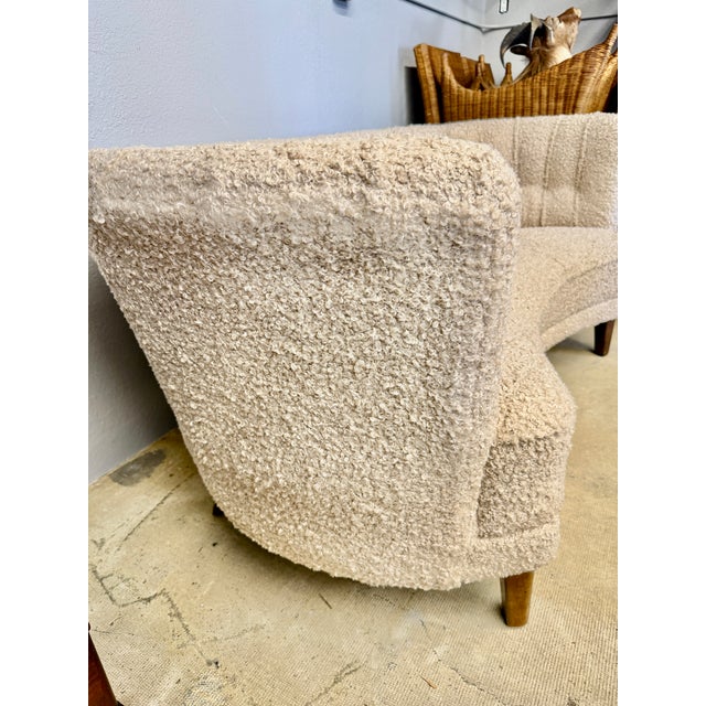 Vintage Mid-Century Danish "Banana" Curved Boucle / Sheepskin Settee For Sale - Image 10 of 11
