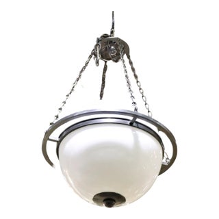 Mid Century Modern Milk Glass and Metal Spherical Pendant Chandelier For Sale