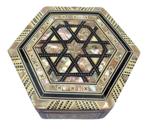 1980s Vintage Mother of Pearl Inlaid 6 Sided Box
