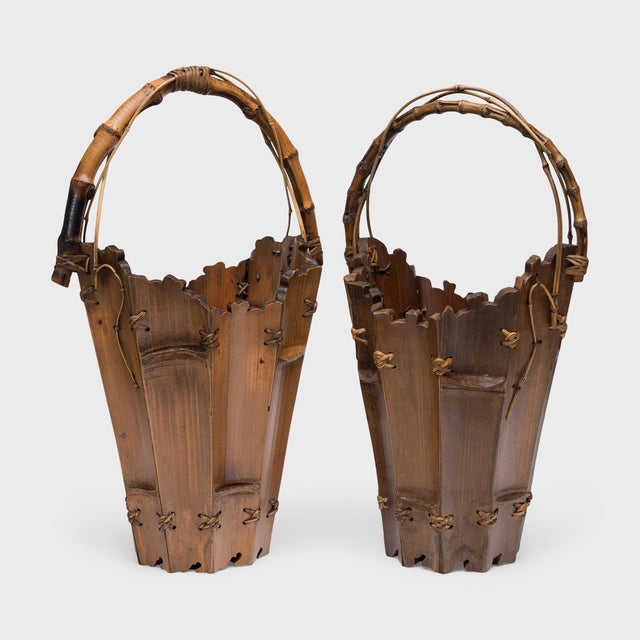 Wood Japanese Bamboo Flower Basket, C. 1920 For Sale - Image 7 of 7