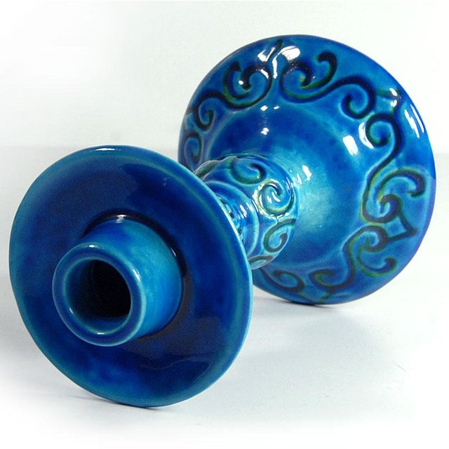 Italian Blue Ceramic Candleholder from Italica Ars, 1970s For Sale - Image 6 of 7