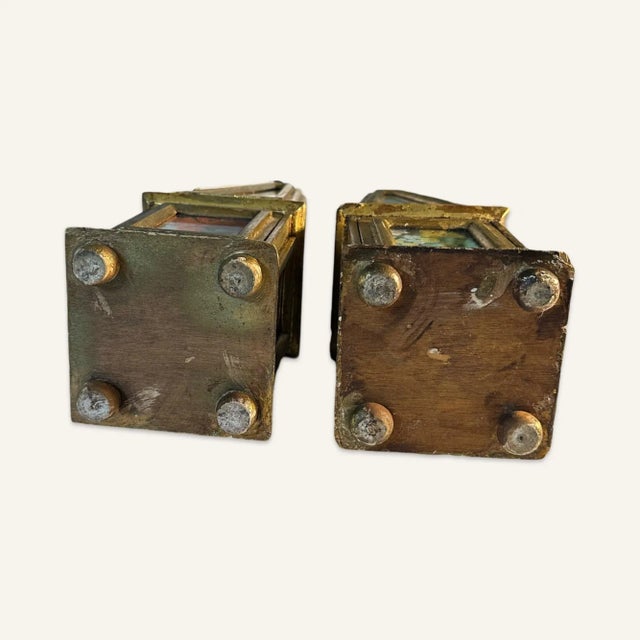 Pair of Florentine Gilded Wood and Glass Paneled Obelisks For Sale - Image 6 of 7