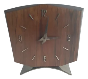 Mid-Century Table Clock with Teak Dial and Brass Base and Numbers, 1960s