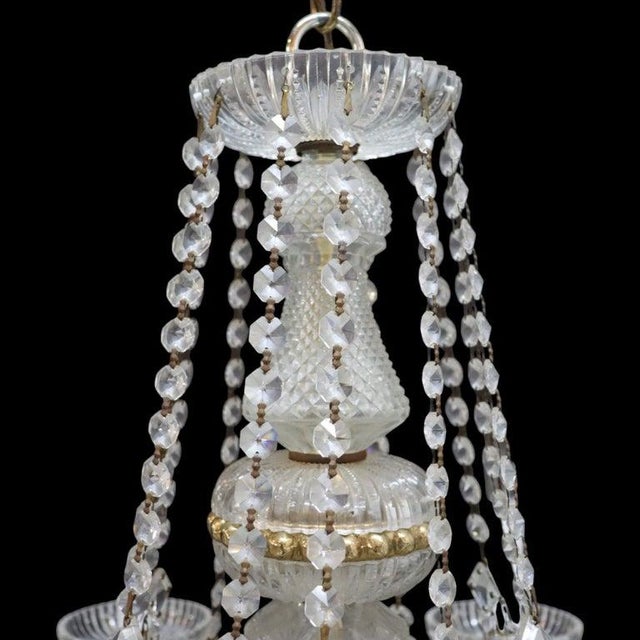 1940s Vintage Crystal, Glass & Brass 6-Light Chandelier C1940 For Sale - Image 5 of 10