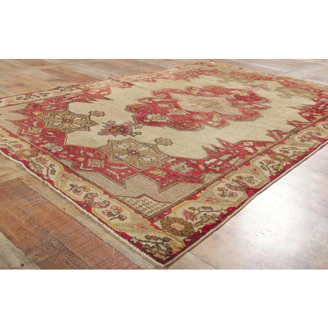 Modern Mid 20th Century Vintage Turkish Oushak Rug - 04'08 X 06'11 For Sale - Image 3 of 11