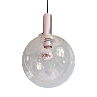 Space Age Pendant Light in Transparent Bubbled Blown Glass and Chrome-Plated Metal, 1970 For Sale
