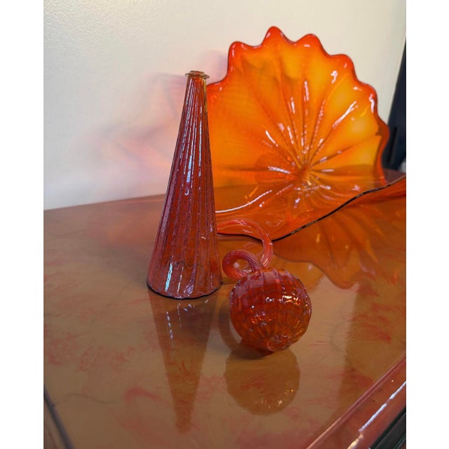Orange Chihuly Orange Persian Set of 5 (Black Rim) For Sale - Image 8 of 10