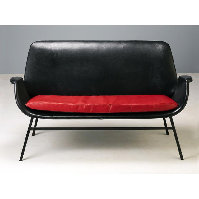 Mid-Century Leather Two-Seat Sofa, Czechoslovakia, 1960s For Sale - Image 4 of 9