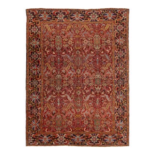 Room Size Antique Persian Heriz Red Wool Rug With Allover Design For Sale