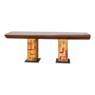 Brutalist Bench in Wood by Jean-Baptiste Van Den Heede For Sale