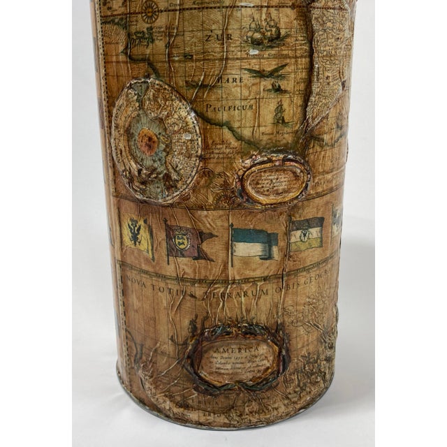 Brown Vintage World Map Raised Relief Umbrella Stand For Sale - Image 8 of 9