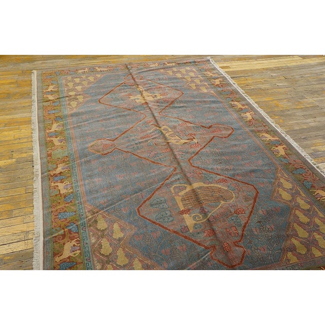 Traditional 1930s Blue Medallion Antique Jerusalem Rug 5'10" X 9'0" Handknotted Wool Carpet For Sale - Image 3 of 6