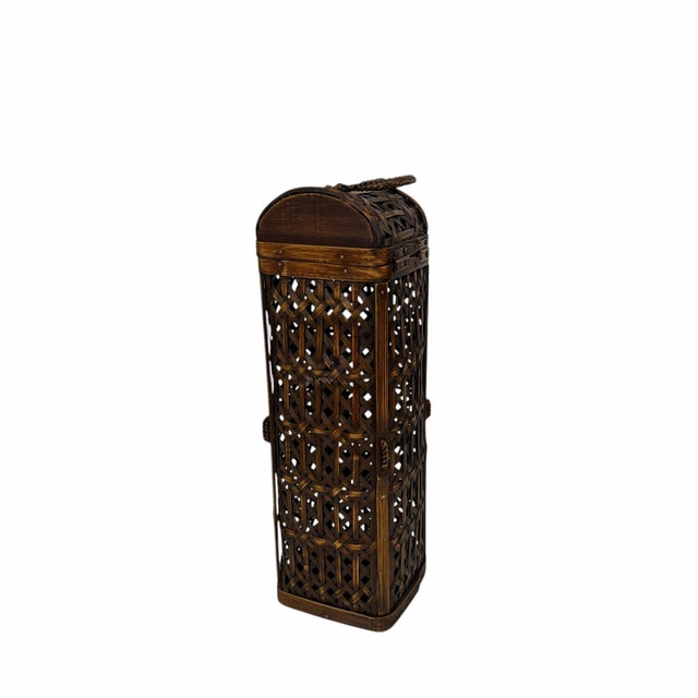 Brown Vintage Bamboo and Woven Rattan Basket Wine Caddy For Sale - Image 8 of 8