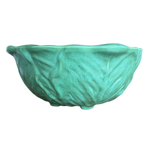 Ceramic Vintage 1980s Green Ceramic Cabbage Lettuceware Footed Serving Bowl For Sale - Image 7 of 8