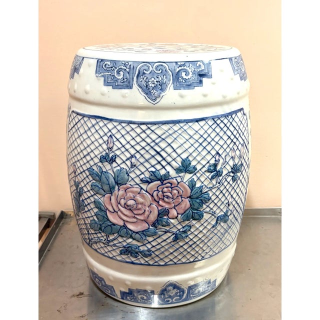 1940s White/Blue/Pink Ceramic Chinese Garden Stool For Sale - Image 5 of 7