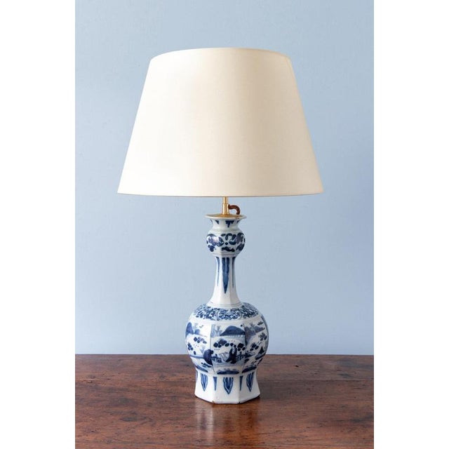 18th Century 18th Century Dutch Delft Garlic Neck Chinoiserie Vase Table Lamp For Sale - Image 5 of 13
