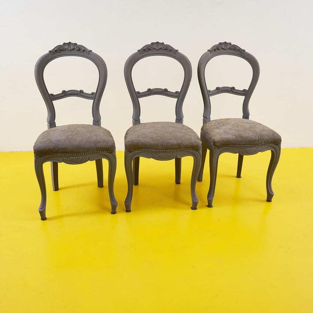 Vintage Chairs with Fabric Upholstery, 1940s, Set of 3 For Sale - Image 9 of 9