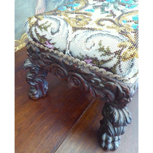 Antique Victorian Beadwork Upholstered Stool, 1860 For Sale - Image 9 of 17