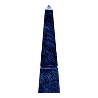 1980s Blue Marble Obelisk by Great City Traders – Handcrafted Stone Sculpture For Sale