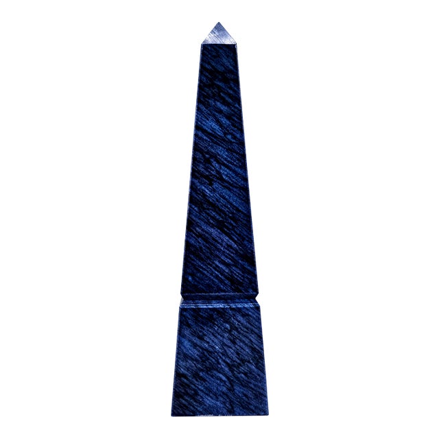 1980s Blue Marble Obelisk by Great City Traders – Handcrafted Stone Sculpture For Sale