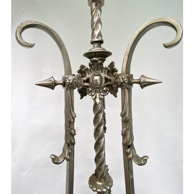 Antique Late 19th Century French Ornate Silver 4 Light Chandelier With Glass Shades Stamped "P B" For Sale In Los Angeles - Image 6 of 8