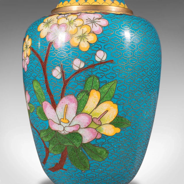 1940s Pair of Vintage Art Deco Chinese Cloisonne Posy Vases For Sale - Image 10 of 13