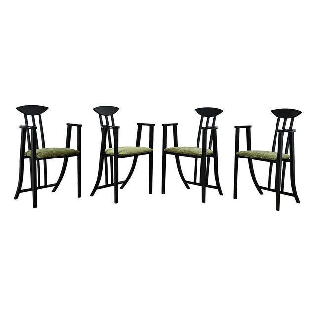 Late 20th Century Late 20th Century Italian Vintage Set of Four Ebonized Upholstered Armchairs For Sale - Image 5 of 13