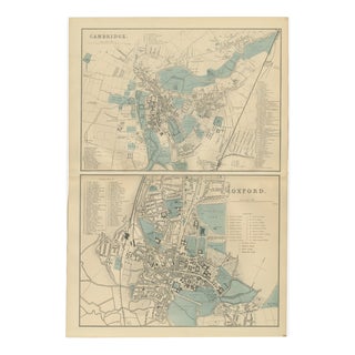 Map of Cambridge and Oxford with Victorian University City Plans, 1885 For Sale
