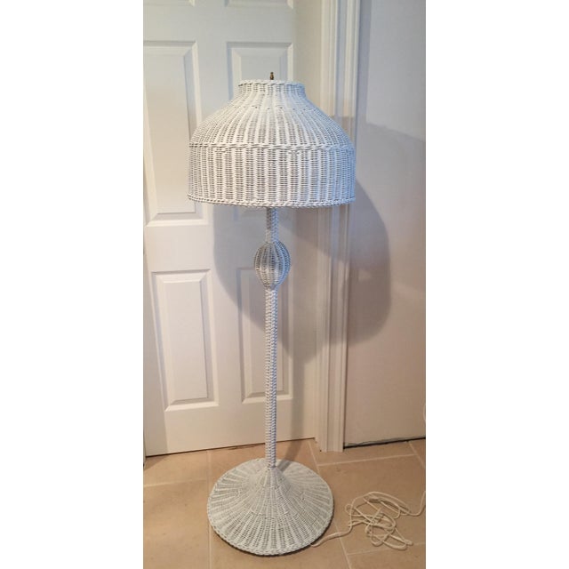 Vintage White Wicker Floor Lamp and Shade Chairish