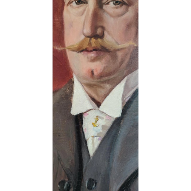 Jules Matthey, Portrait d'un notable à moustache, 1911, Oil on Canvas For Sale - Image 4 of 11