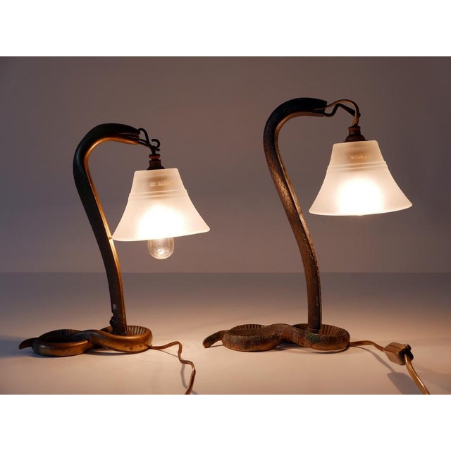 Art Nouveau Bronze Cobra Table Lamps, 1890s, Set of 2 For Sale - Image 13 of 18