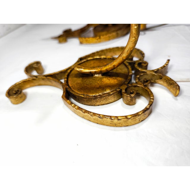 Wrought Iron and Gold Leaf Wall Lights, 1960s, Set of 3 For Sale - Image 11 of 13