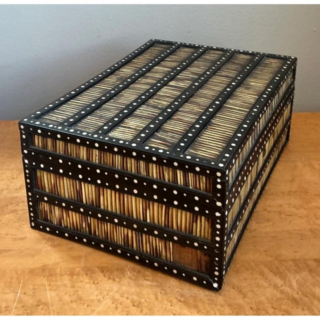 Coffee Vintage Quill and Inlay Box For Sale - Image 8 of 15