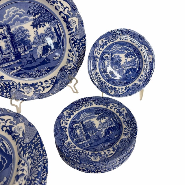 French Country Vintage Spode Italian Dinner and Dessert Plates, Made in England - Set of 15 For Sale - Image 3 of 6