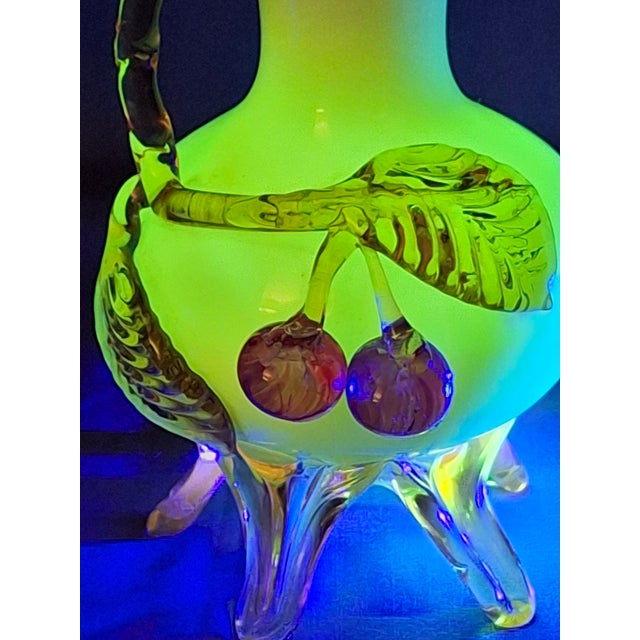 Antique Stevens & Williams Custard Uranium Glass Vase Applied Cherries Victorian C. 1880s For Sale - Image 18 of 18