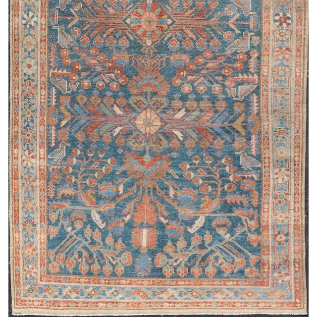 Shabby Chic Antique Malayer Long Area Rug in Blue, Rust, Green by Keivan Woven Arts For Sale - Image 3 of 12