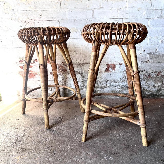 Brown Bamboo High Stools by Franco Albini, Set of 2 For Sale - Image 8 of 9