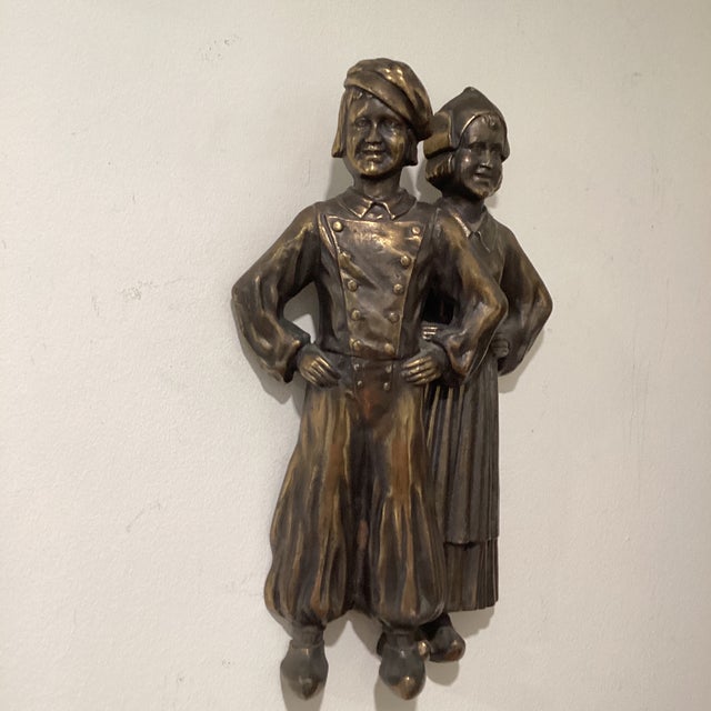 Very heavy Brass and Cast-Iron Dutch Boy & Girl Figures Fireplace Andirons. Great Shape with Original Brass Patina and...