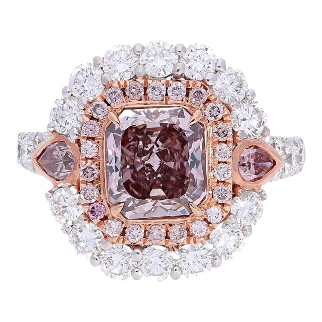 Gia Certified Radiant Cut Fancy Dark Brown Pink Diamond and Diamond Halo Ring Size 6.5 For Sale