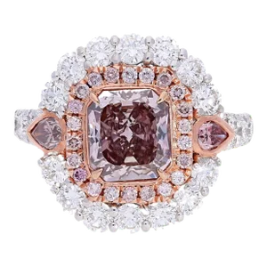 Gia Certified Radiant Cut Fancy Dark Brown Pink Diamond and Diamond Halo Ring Size 6.5
