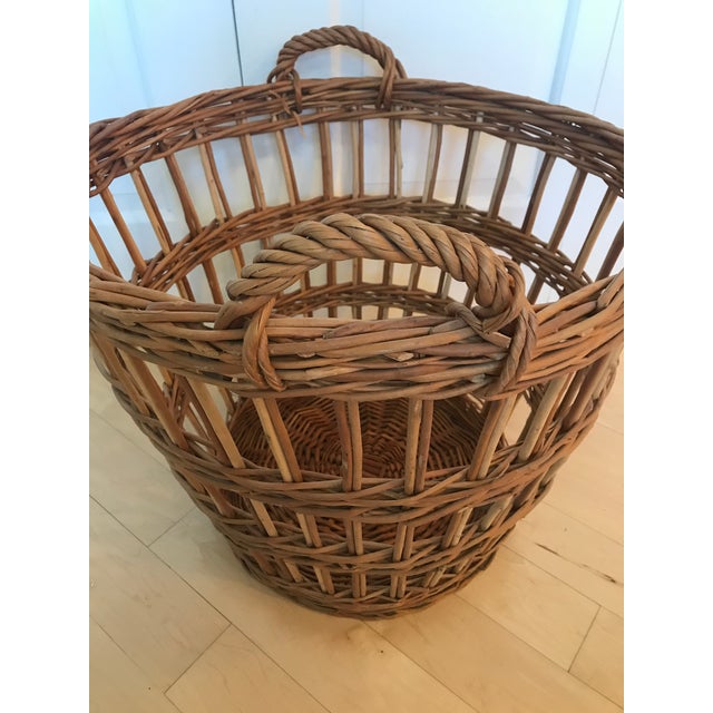 Vintage French Wicker Laundry Basket Wide Weave Chairish