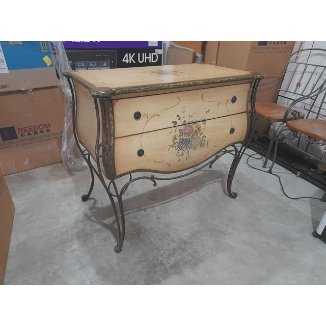 Late 20th Century Hand-Painted Bombe Chest With Wrought Iron Legs – Elegant Curved Design For Sale - Image 5 of 6