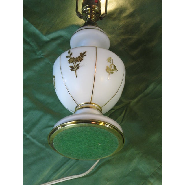 Mid 20th Century Table Lamp Frosted Glass Gold Fowers Brass Hollywood Regency For Sale - Image 9 of 11