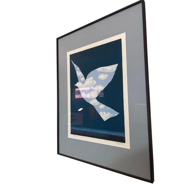 René Magritte Newly Framed and Matted Rene Magritte’s ‘L’oiseau De Ciel’ (The Sky Bird) Numbered Limited Edition Lithograph 156/275 For Sale - Image 4 of 7